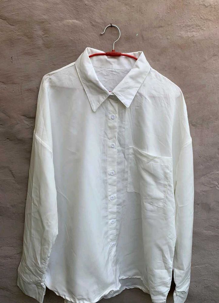 Plain Rasmalai febric White Long Sleeve Shirt
