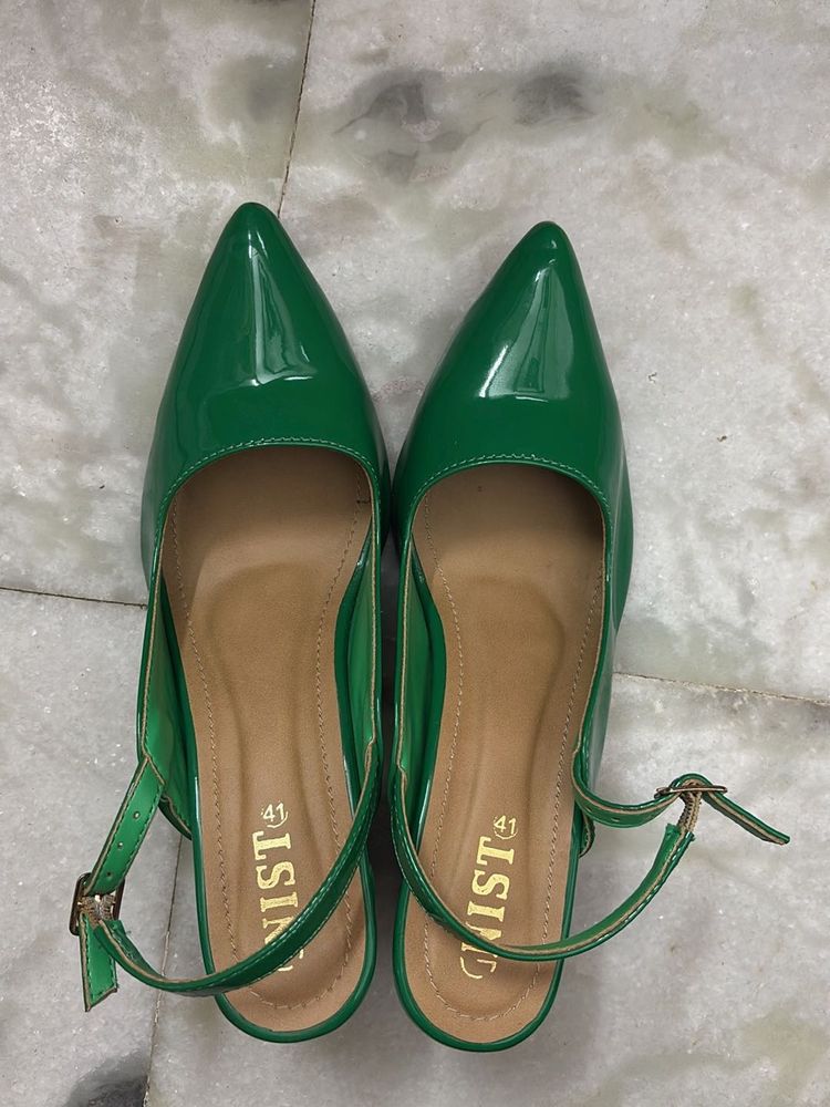 Green Patent Slingback Block Heels