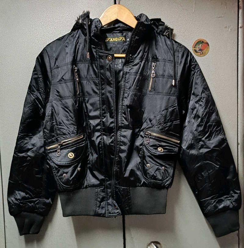 Vintage 90&#39;s Black Zip Up Puffer Jacket