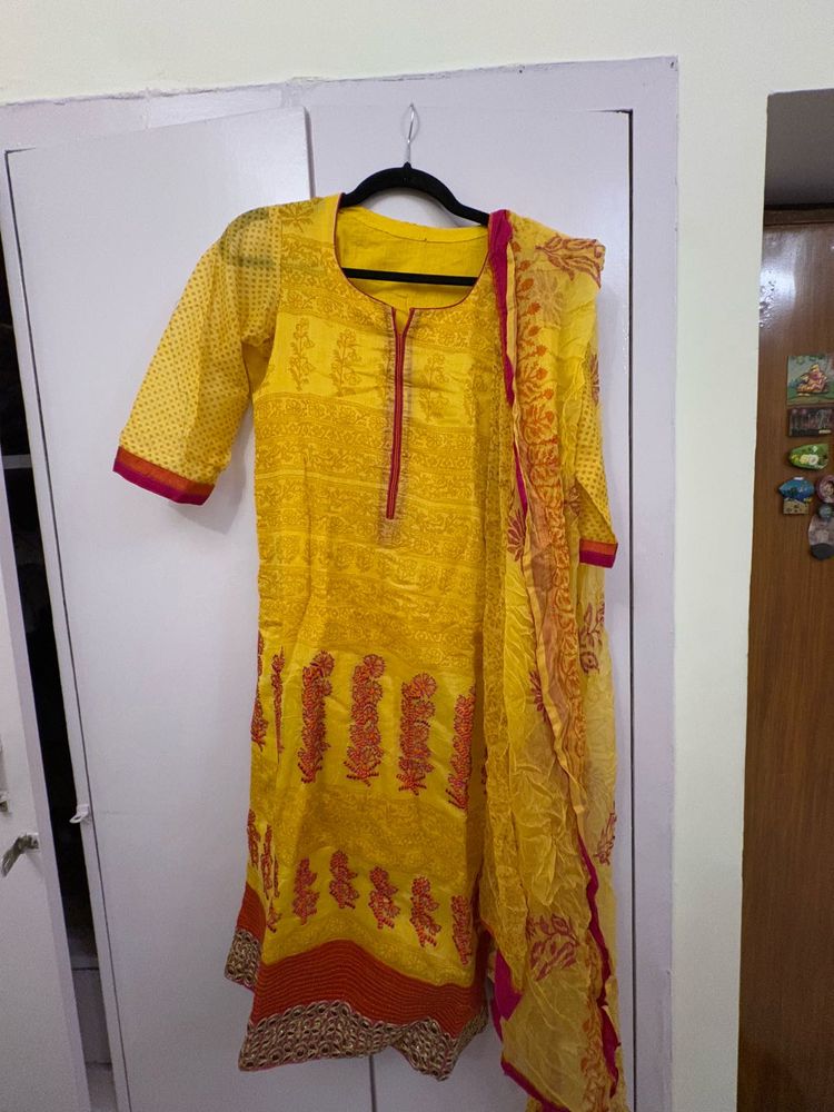 Yellow Printed Kurta Set