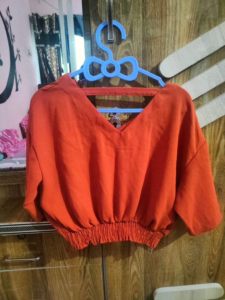 Orange V-Neck Crop Top