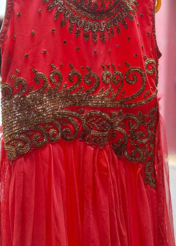 Real Golden Stone Pink Gown Frock 🩷