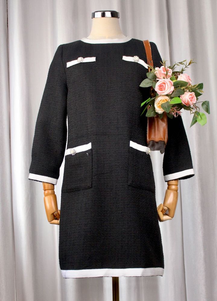 Chic Black &amp; White Tweed Dress