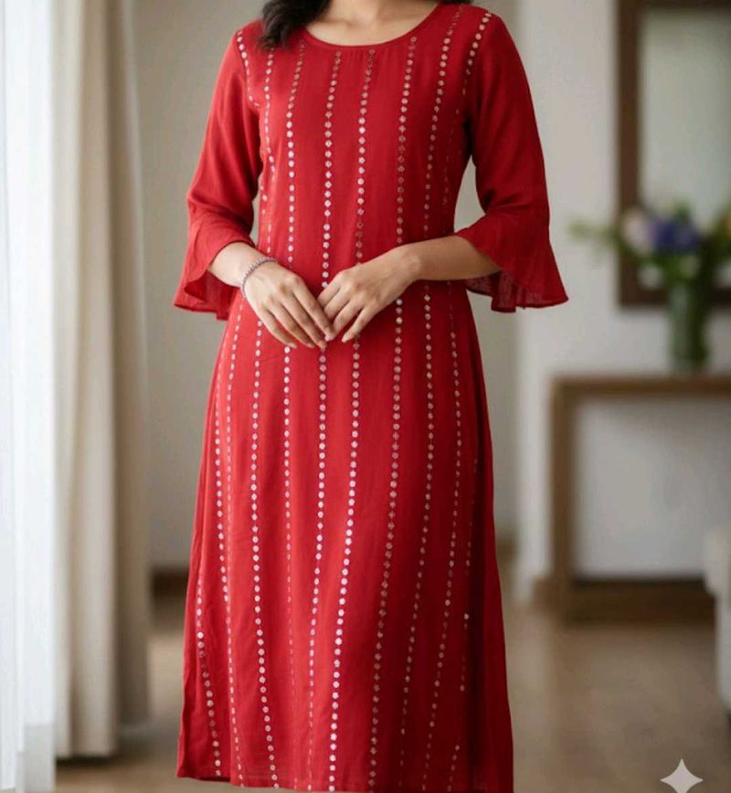 Elegant Red Printed Kurta