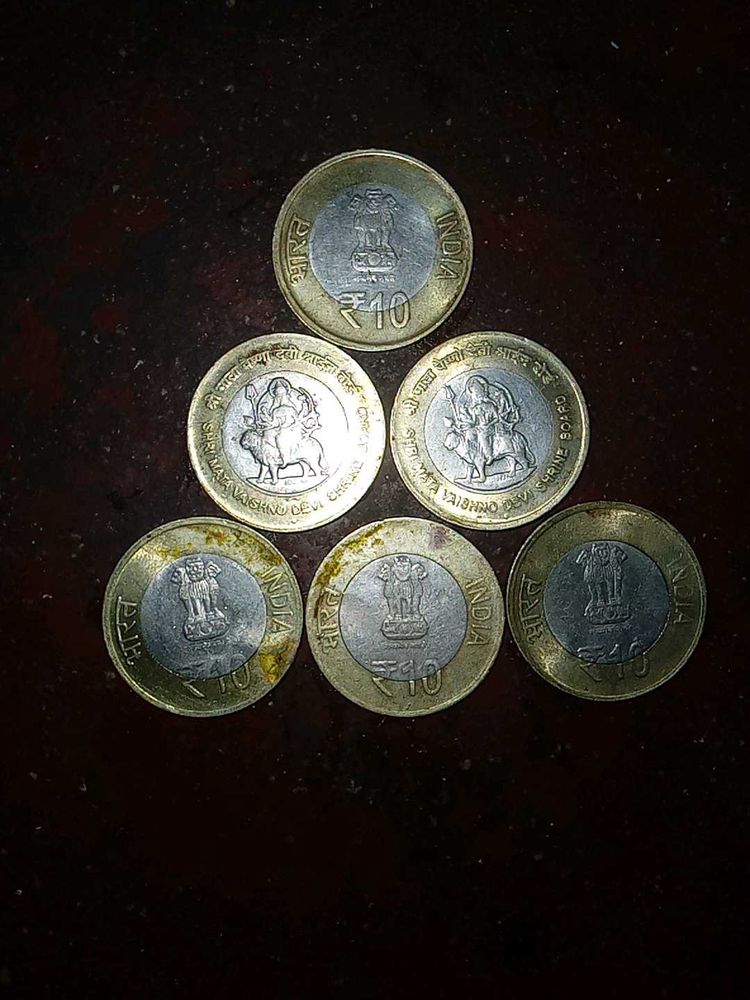 Collectible Indian 10 Rupee Coins Set (6 pcs)