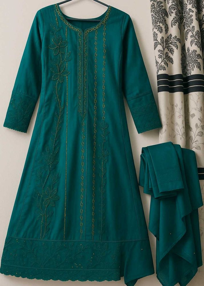 Emerald Green Embroidered Dress
