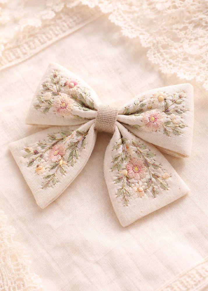 Floral Embroidered Hair Bow (pack of 1)