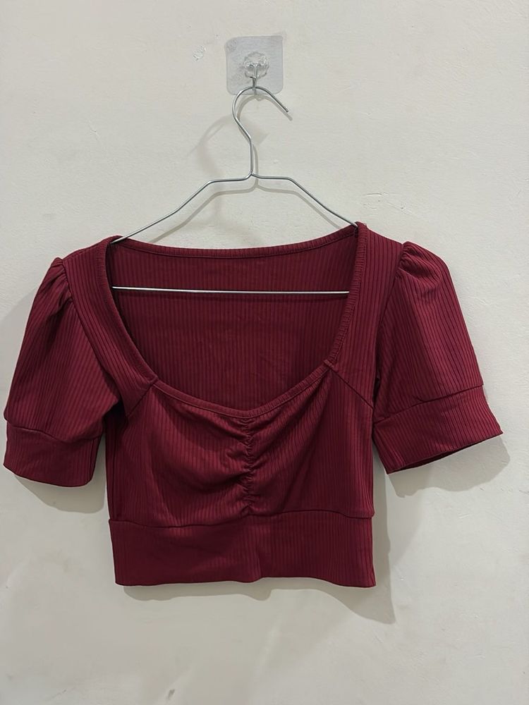 Maroon Ribbed Crop Top
