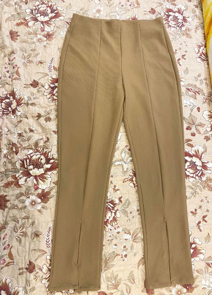 Brown Slit-Hem Pants