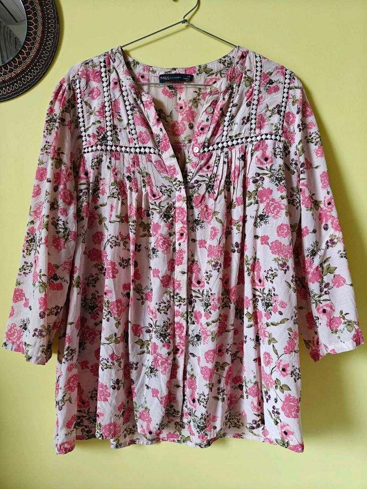 M&amp;S Summer Pink Floral Blouse