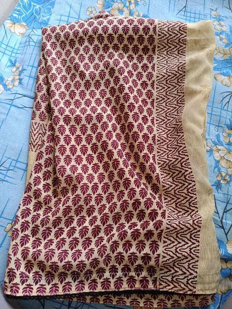 Beautiful Light Silky Cotton Beige Saree🍬