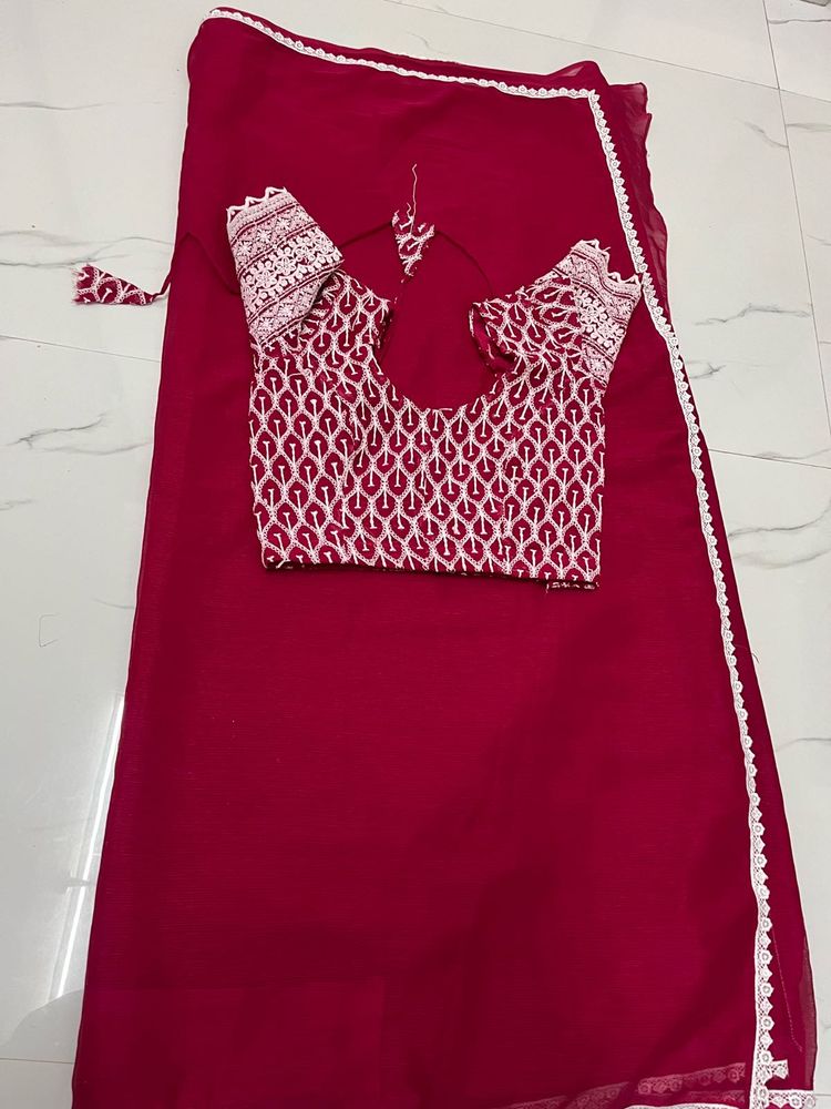 Pink Saree With Chikankari Blouse