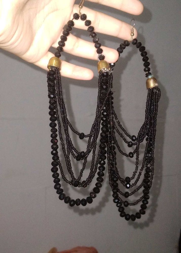 Black Beaded Earrings Bracelet Combo🖤