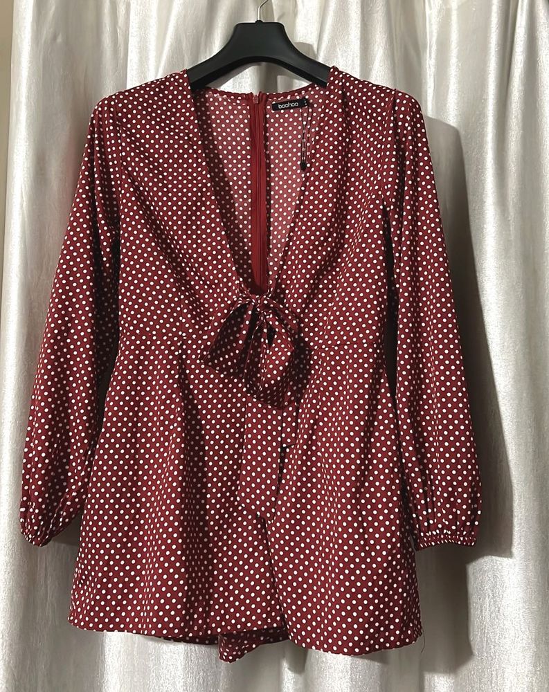 Polka Dot Tie-Front Romper