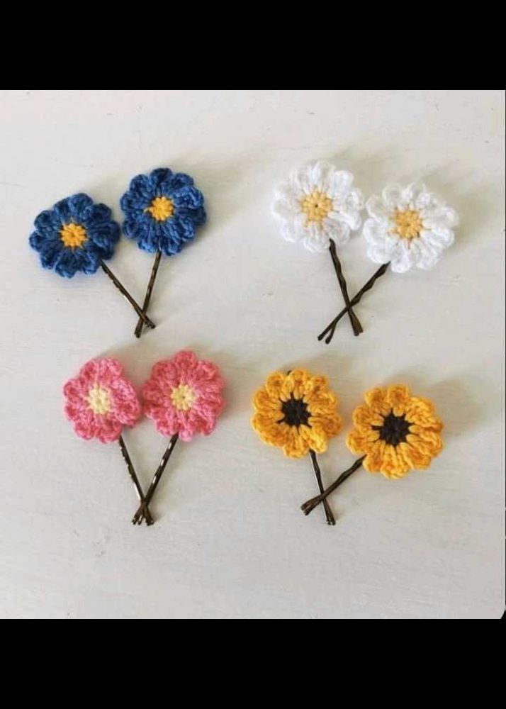 Crochet Flower Hair Pins - Set of 4