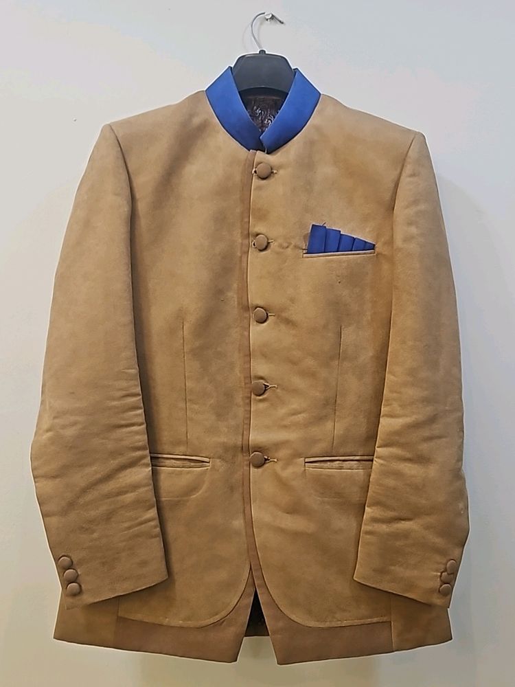 Tan Suede Blazer with Blue Accents