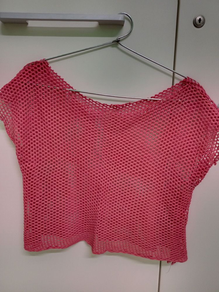 Coral Casual Boat neck crop top