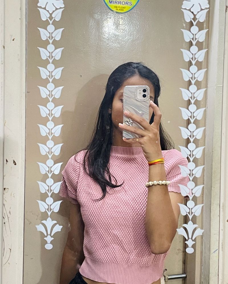 Pink Ruffled Sleeve Knit Top