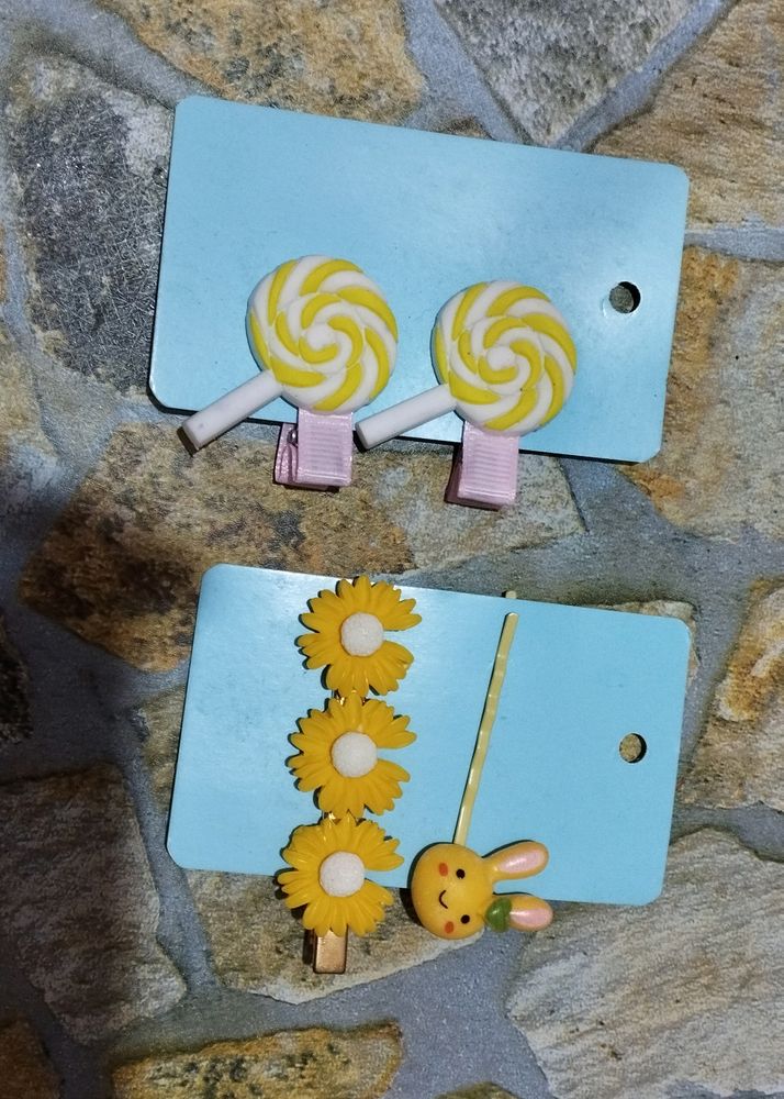 Cute Floral &amp; Rainbow Hairclip Combo Of Two Pairs