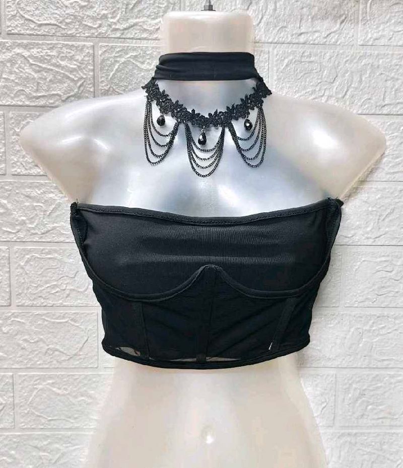 Black Tube Top with Necklace