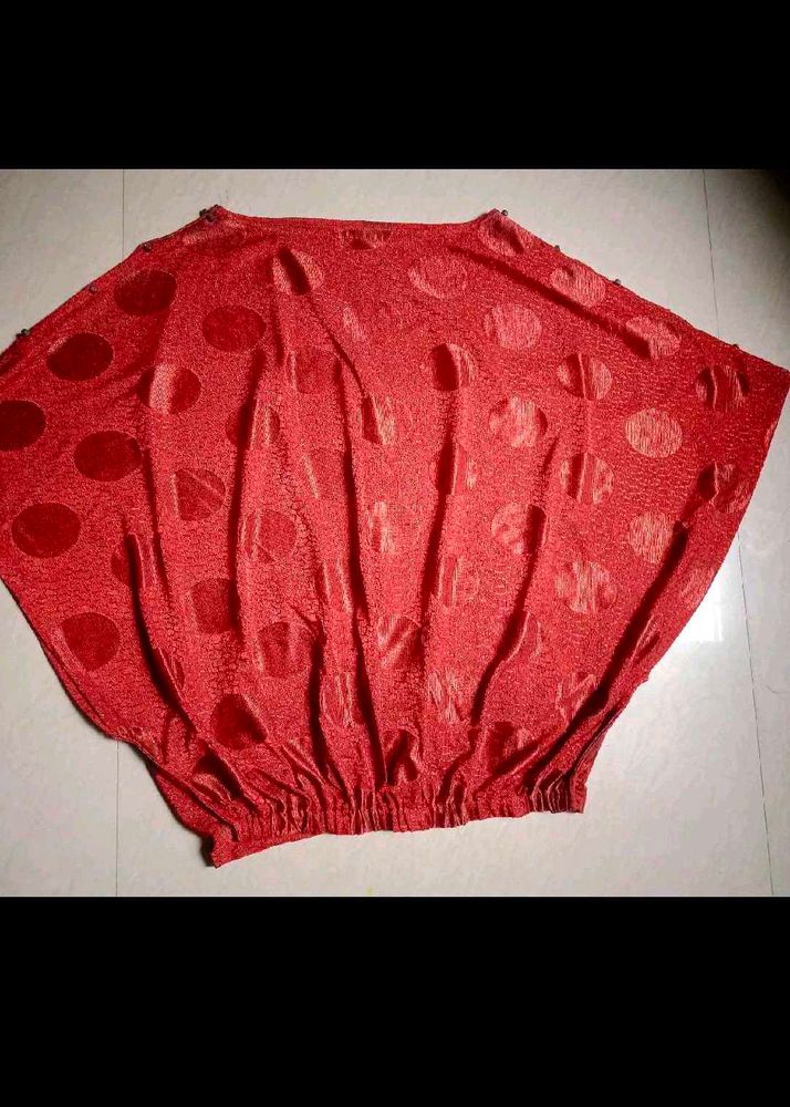 Red Dotted Bat Sleeve Blouse