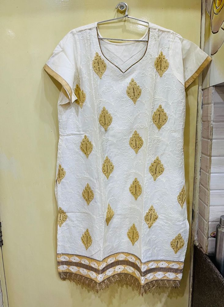 Cream Colour Work Kurti Beautiful!