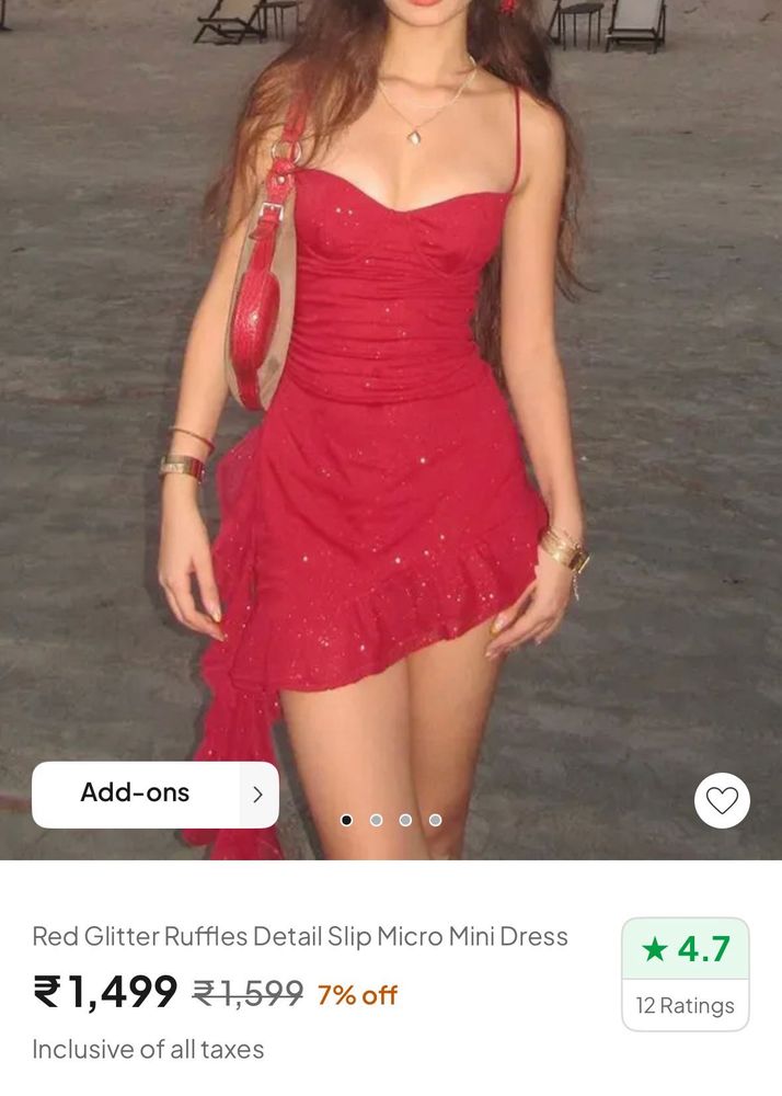 Red Glitter Ruffle Mini Dress
