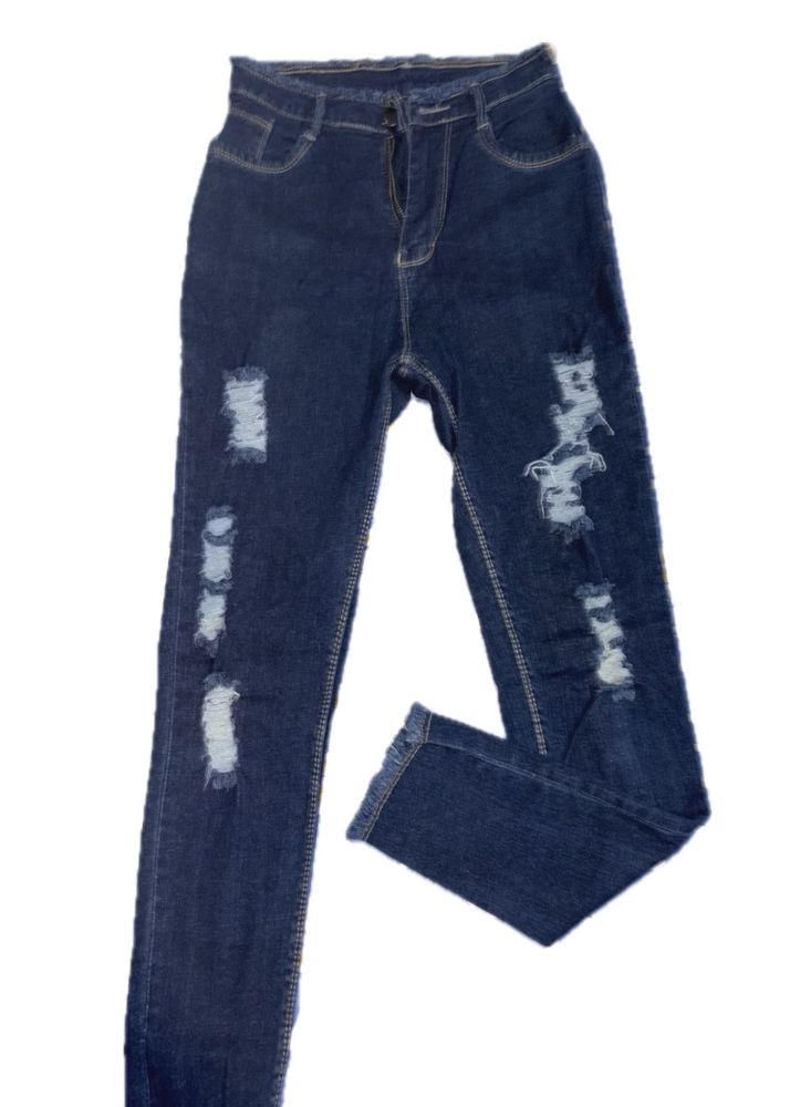 Ripped Dark Blue Denim Jeans