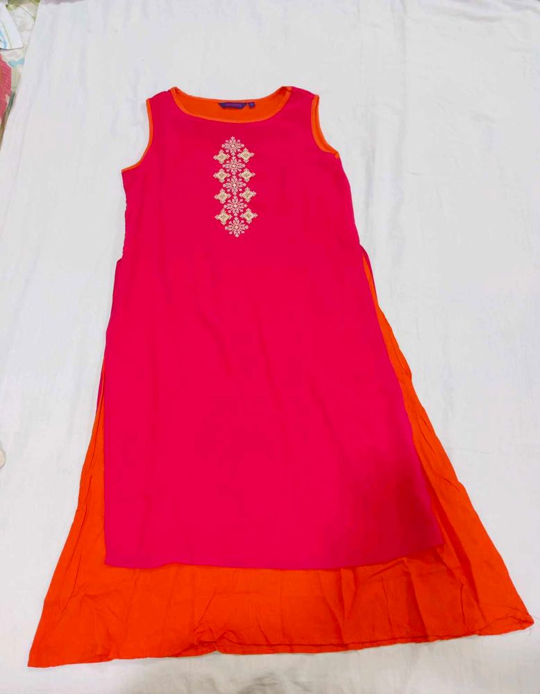 Pink Orange Embroidered Kurta