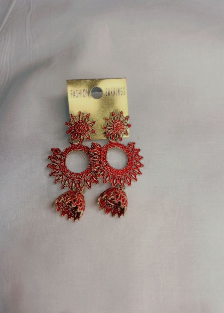 Red Jhumka Earrings