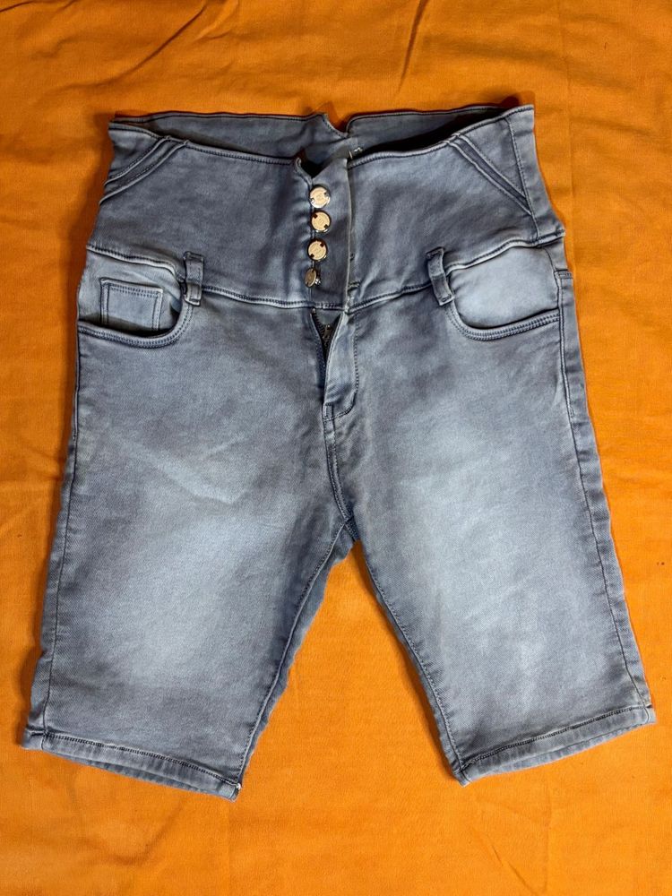 Grey Denim Shorts For Women