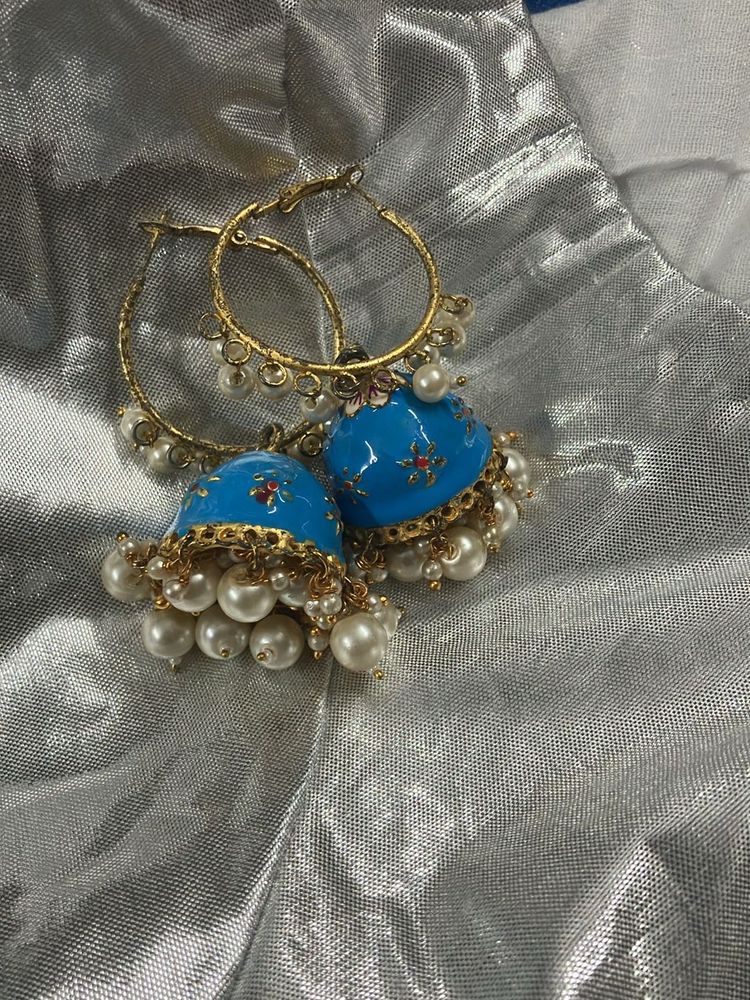 Blue Jhumka Hoop Earrings
