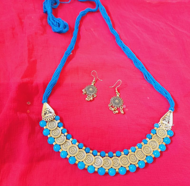 SKY BLUE COLOUR JEWELLERY SET WITH BEADS 💙