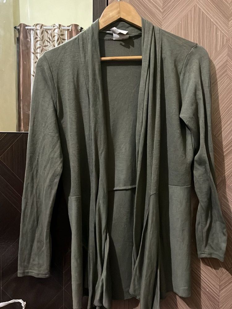 Olive Green Open Front Cardigan