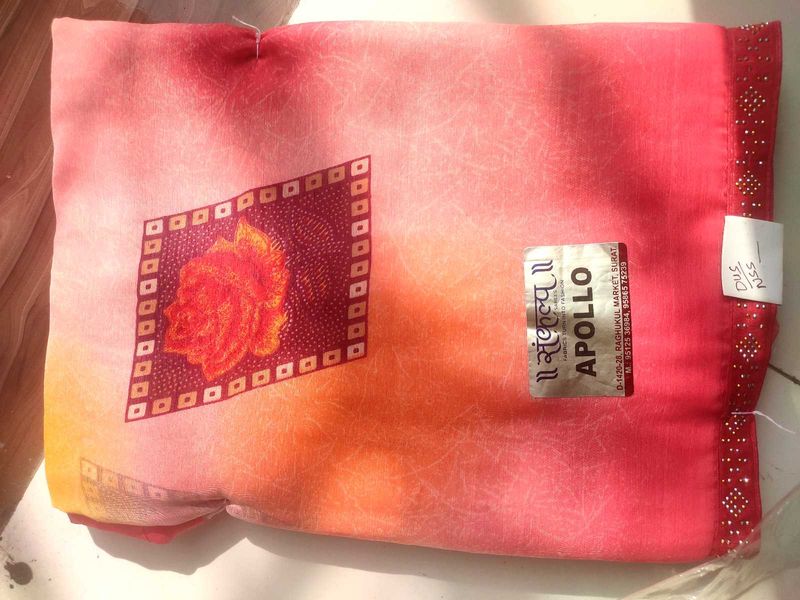 Orange &amp; Pink Floral Saree