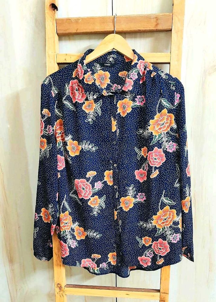 Black Floral Print Shirt Size-44