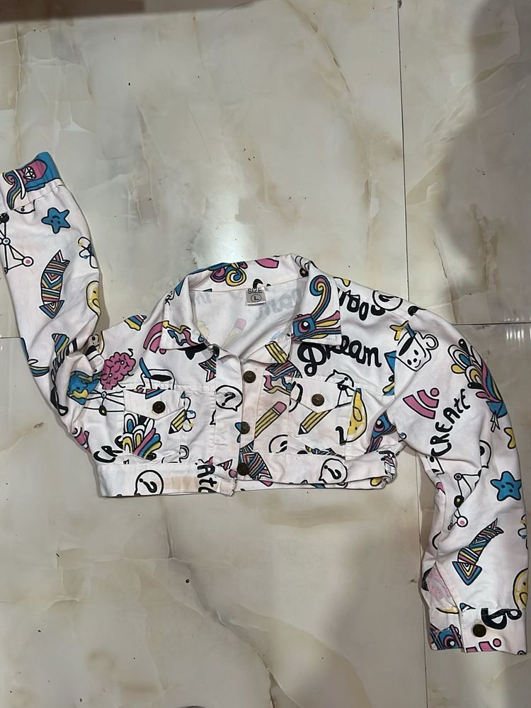 Girls' Printed Denim Jacket