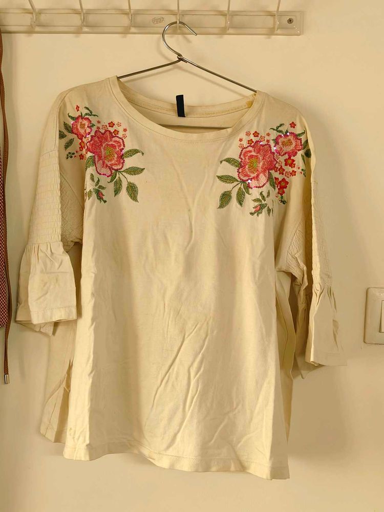 Cream Daily Wear Top For Women
