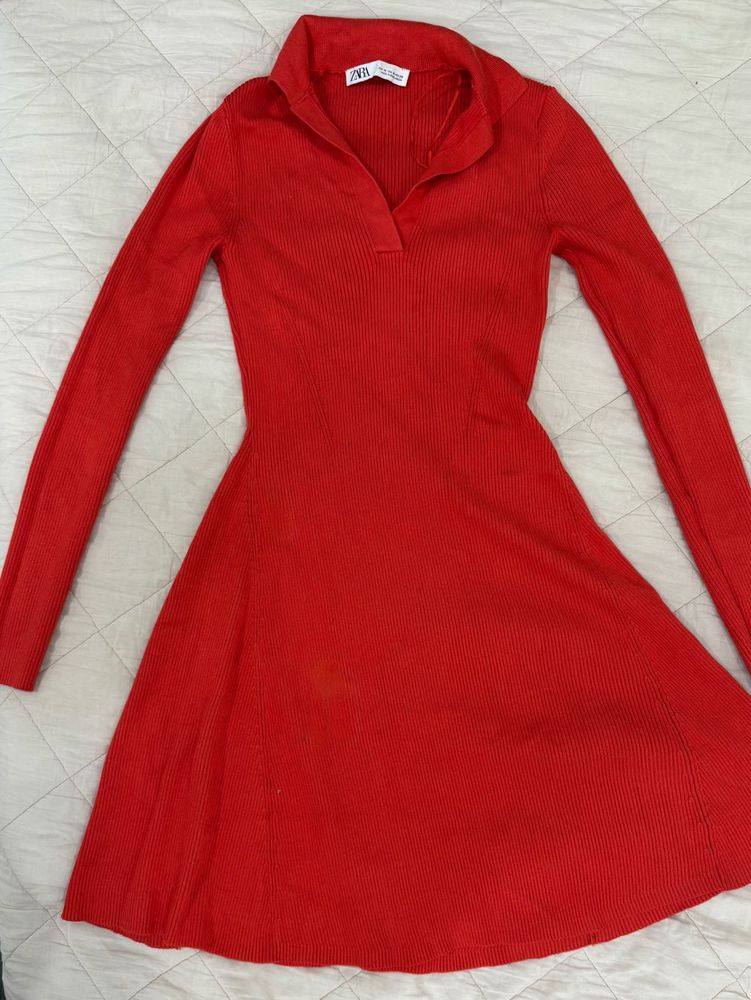 Zara Coral  Ribbed Dress