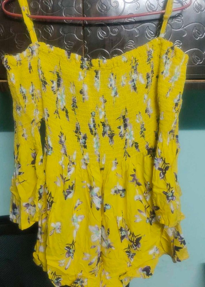 Off Shoulder Yellow Stretchable Top