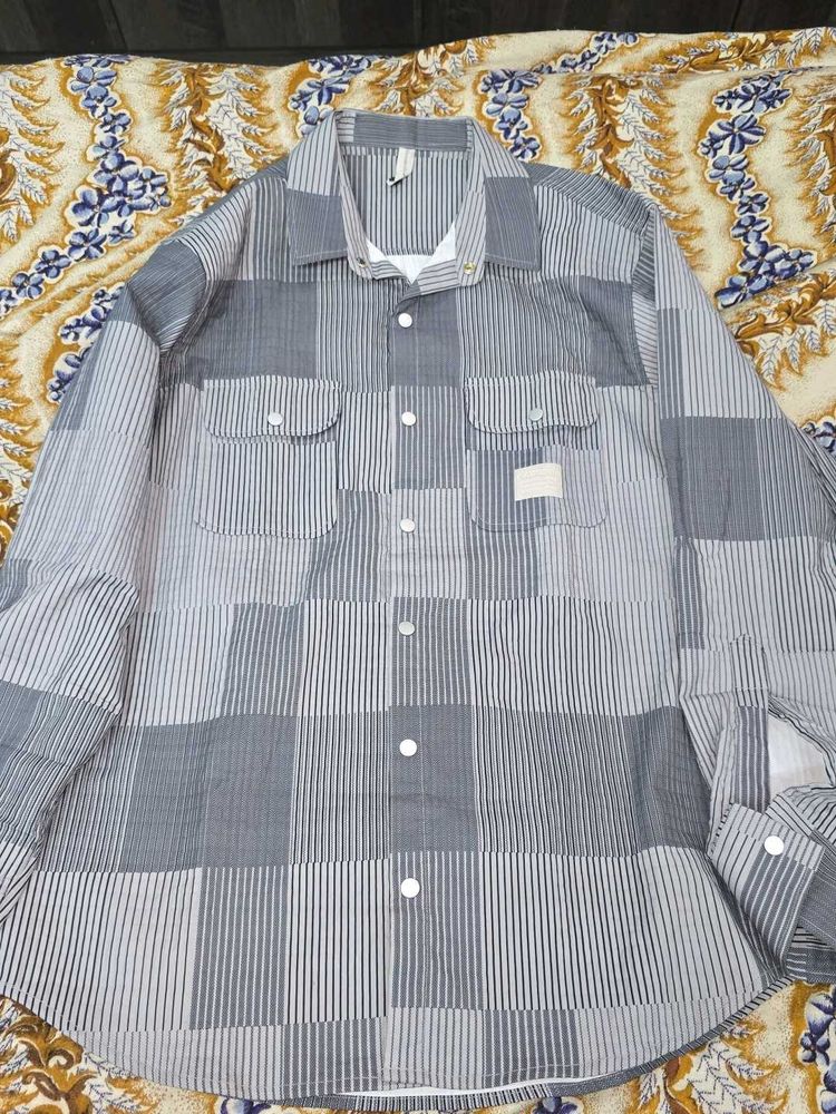Grey Stripes Full Sleeve Shirt