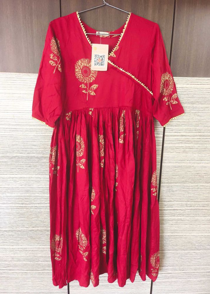 Aachho Maroon Angrakha Suit Set XL