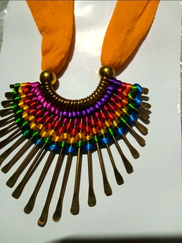 Golden Metal Multicolor Thread Choker Necklace