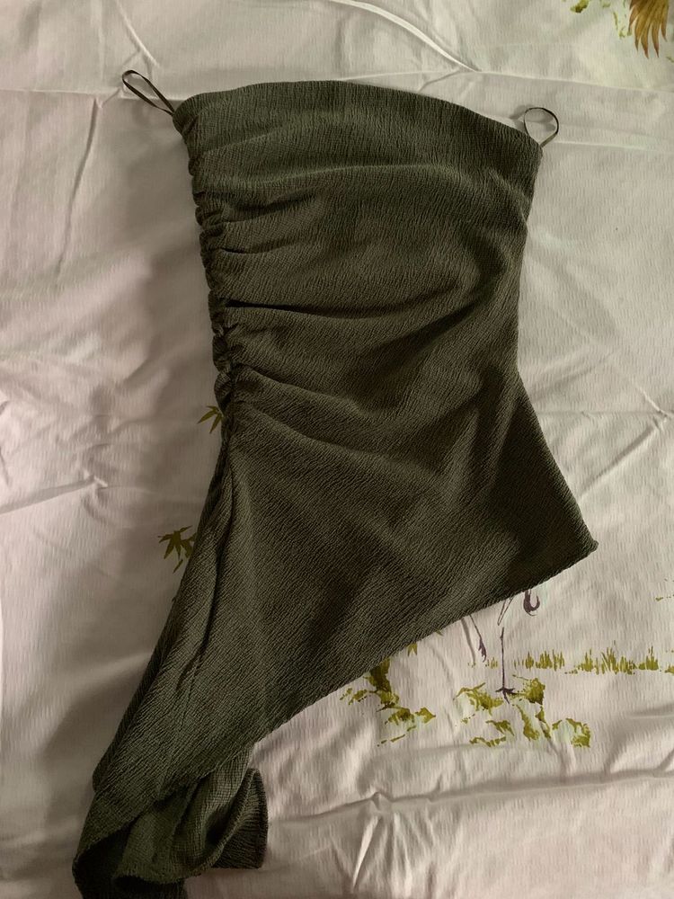 Olive green ruched Mini Dress