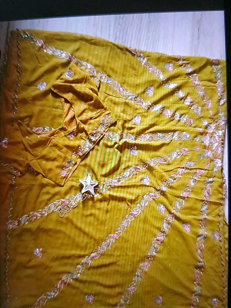 Mustard Yellow Embroidered Saree