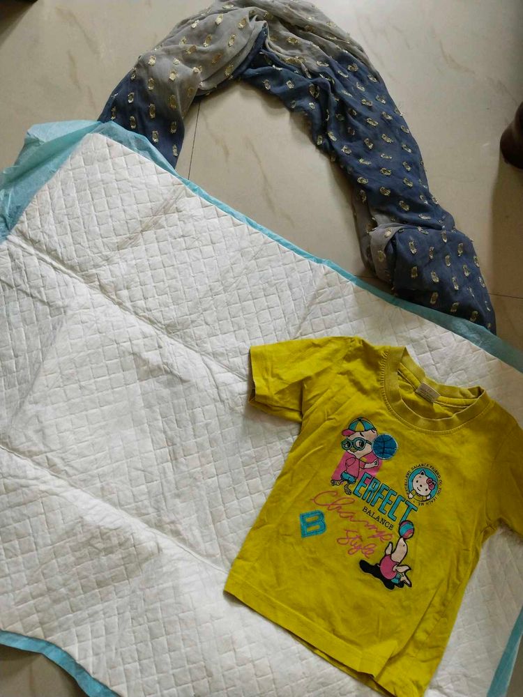 Combo-Maternity Bed Mat,Shawl And New Born Tshirt