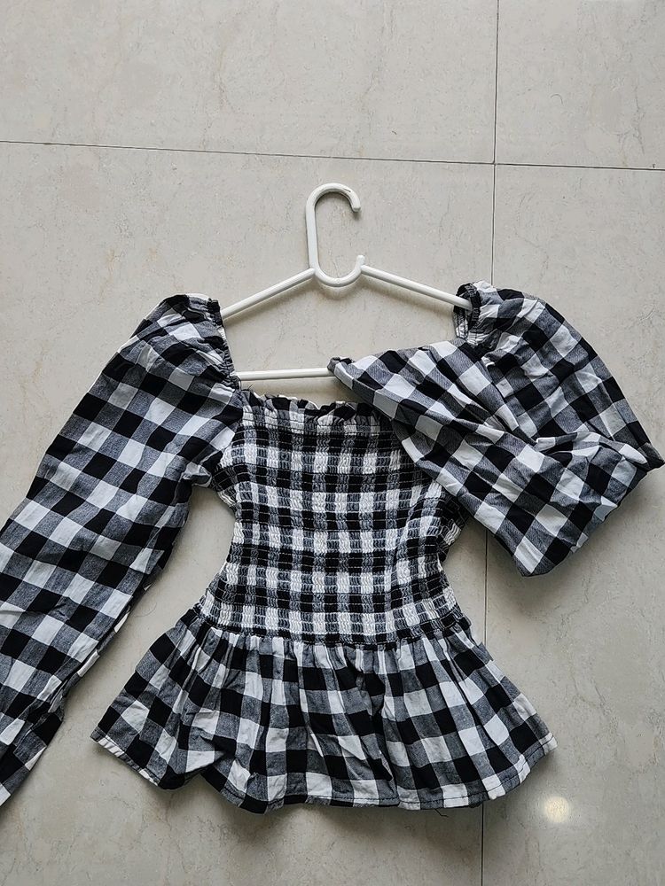 Black White Peplum Top