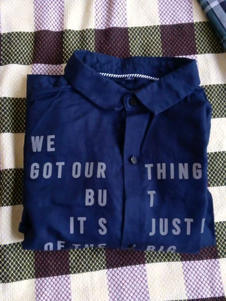 Navy Graphic Print Button-Down Shirt