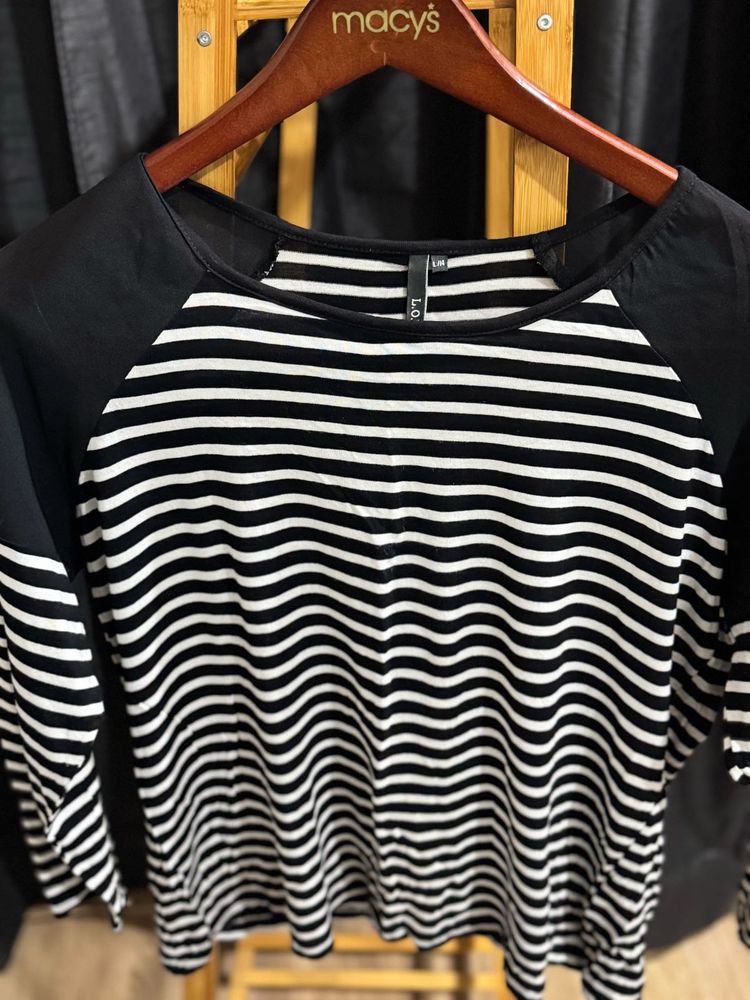 L.O. Black &amp; White Striped Raglan Top