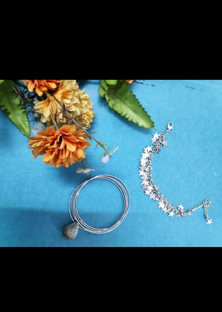 Pack of 2🔥Silver Star Charm &amp; Tear Drop Bracelets